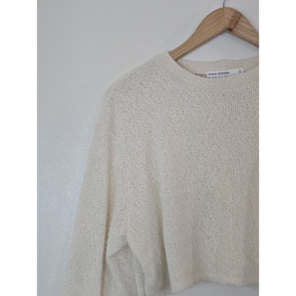 Urban Renewal Remnants Cropped Bell Sleeve Sweater Cream Textured Knit Small - Picture 3 of 10